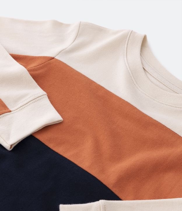 Remera Manga Larga en Piquet con Bloques de Colores - Talle 1 a 4 años Off White/Naranja/Azul 4