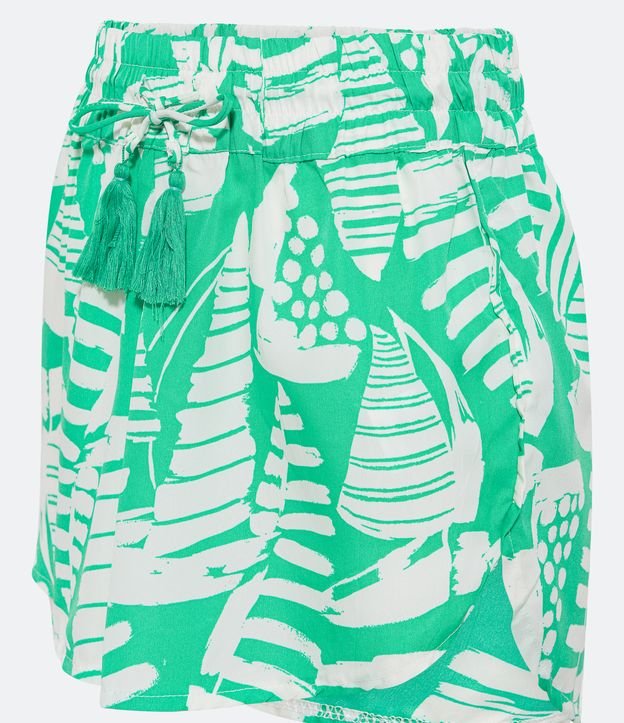 Saída de Praia Short em Chiffon com Amarração no Cós e Estampa Barcos Verde/ Branco 6