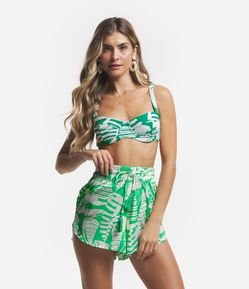 Saída de Praia Short em Chiffon com Amarração no Cós e Estampa Barcos