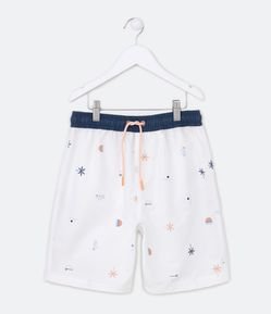 Bermuda de Banho Infantil com Estampa Tropical - Tam 5 a 14 anos