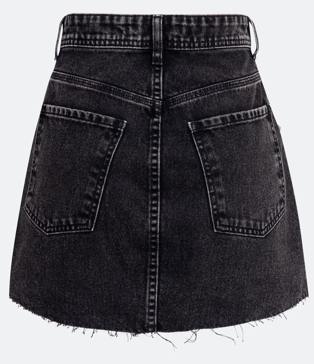 Saia Curta Cintura Alta em Jeans com Pingentes Divertidos Preto Estonado 6