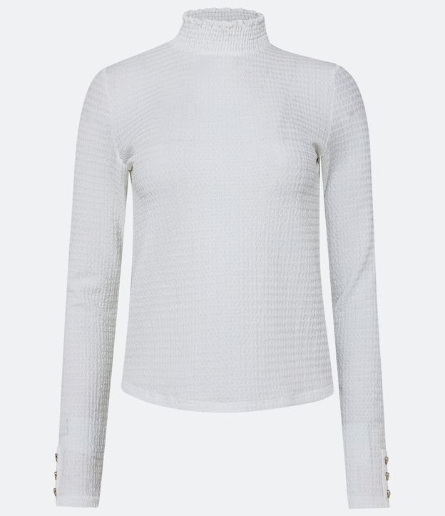 Blusa Texturizada con Botones en el Puño Blanco Nieve 5