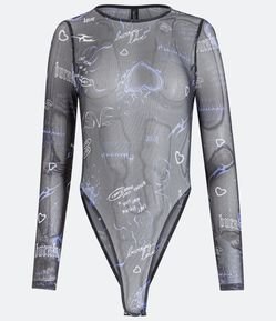 Body em Tule com Estampa Corações e Lettering
