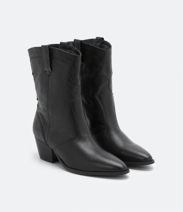 Bota Western en Cuero con Caño Mediano Negro 1