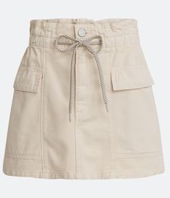 Saia Evasê em Sarja com Bolsos Cargo e Amarração por Cadarço