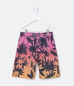 Bermuda de Banho Infantil com Estampa de Folhagens Degradê - Tam 5 a 14 anos