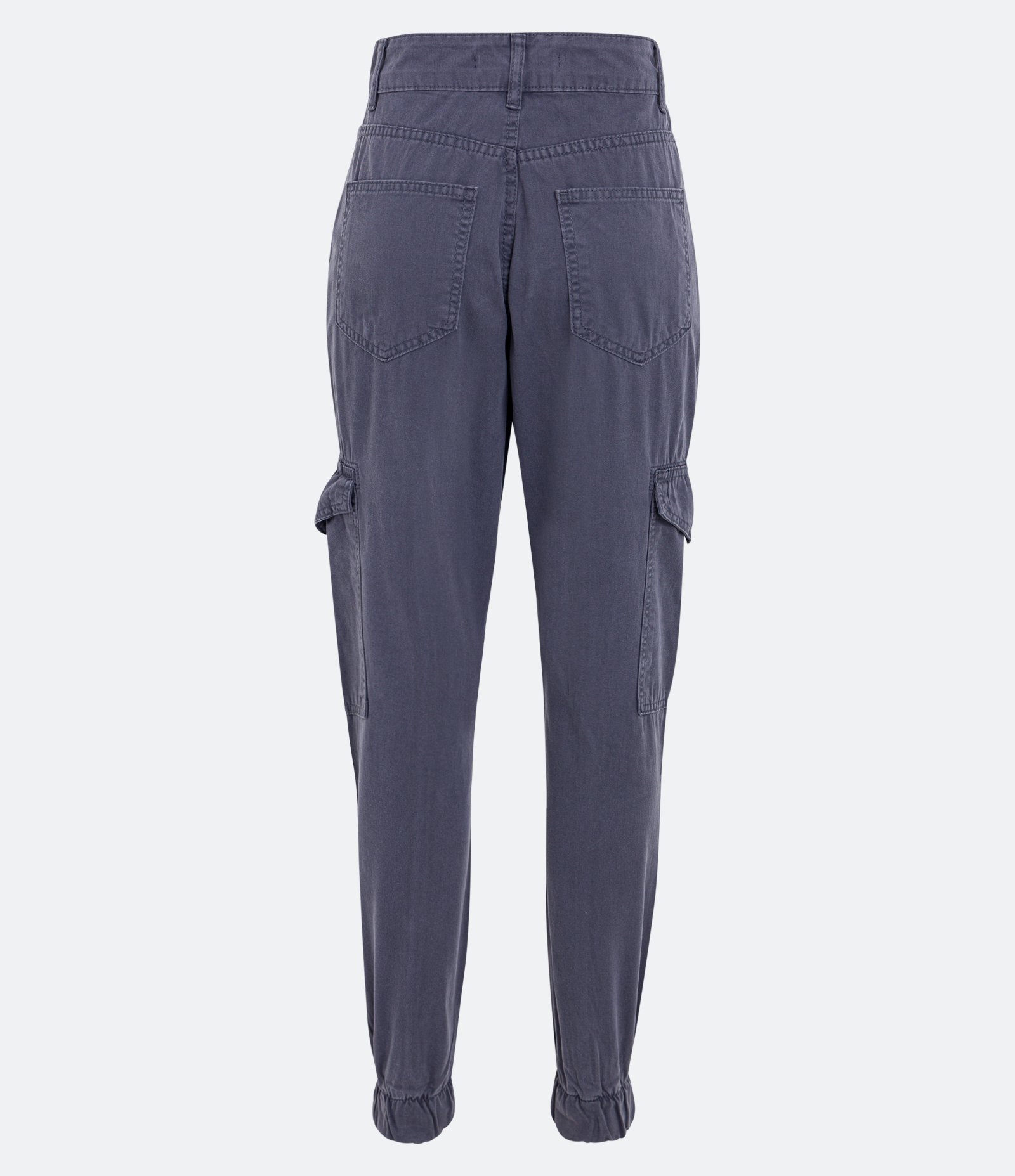 Calça Jogger Cintura Alta em Sarja com Bolsos Cargo Cinza 2