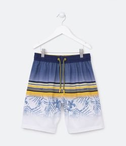 Bermuda Infantil com Estampado Bloco de Cores e Folhagem - Tam 5 a 14 anos