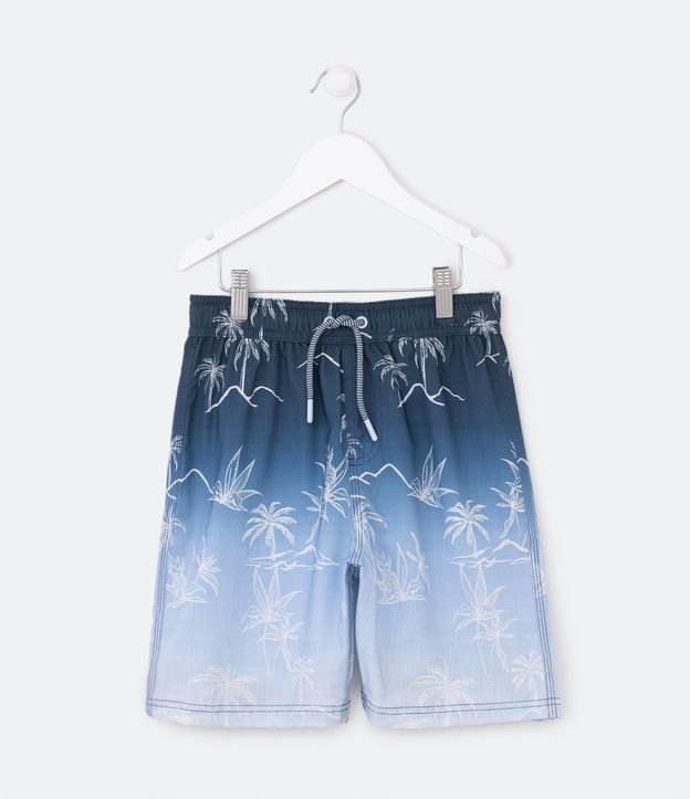 Bermuda de Banho Infantil Degradê com Coqueiros - Tam 5 a 14 anos