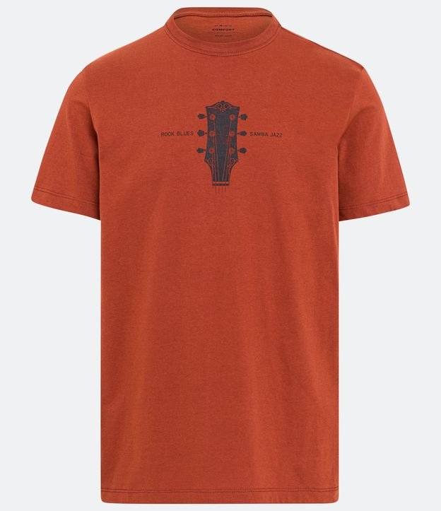 Camiseta Comfort em Meia Malha com Estampa Ponta da Guitarra Vermelho Terra 5