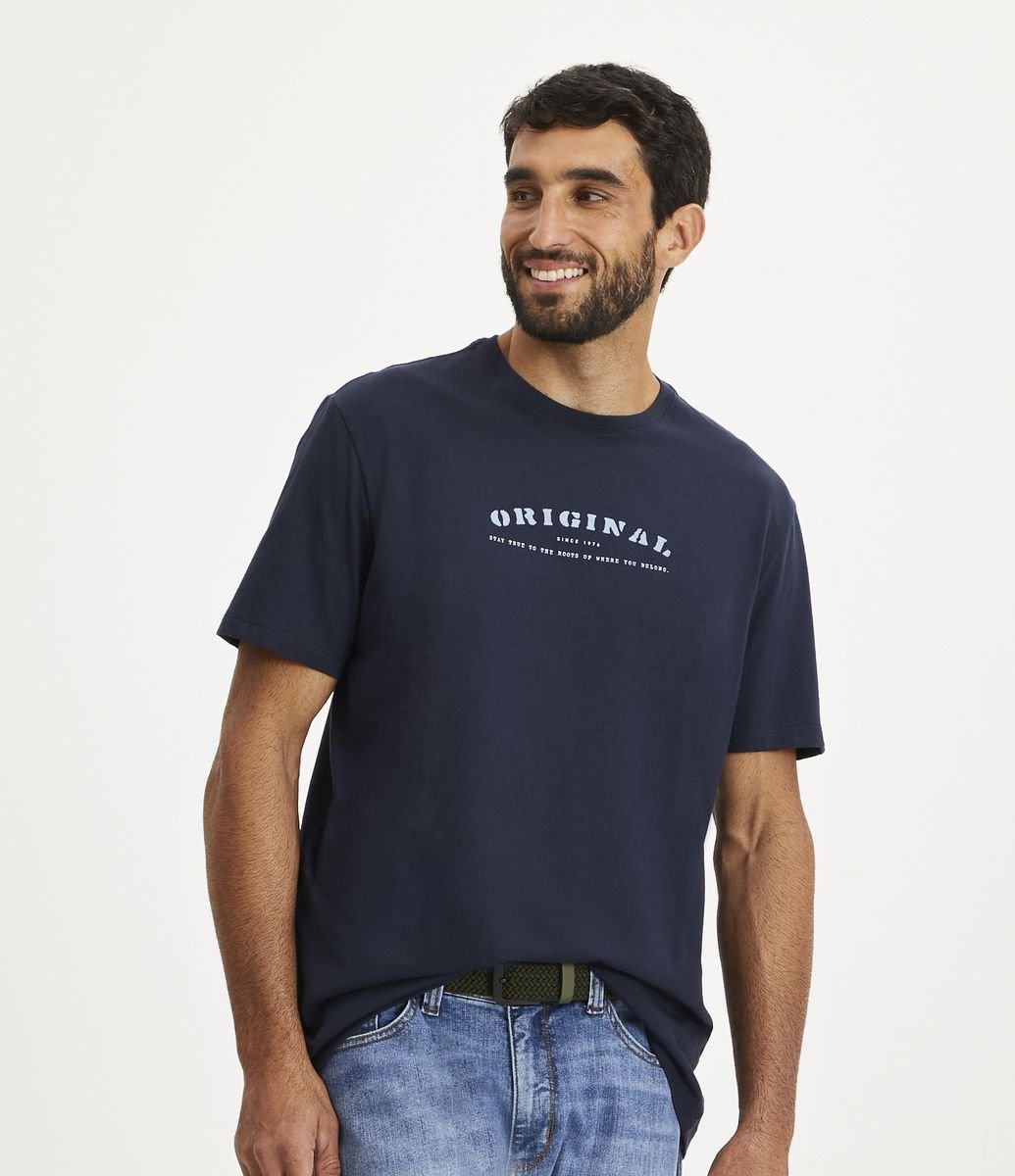 Camiseta Comfort em Meia Malha com Lettering Always Simple Azul