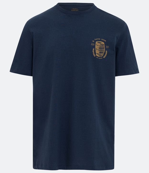 Remera Comfort en Media Malla con Estampado de Barril de Cerveza Azul 5