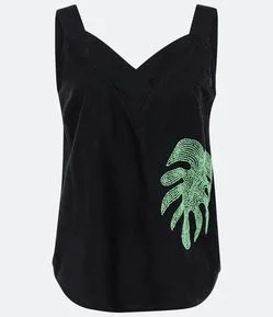 Blusa de Alça em Linho com Bordado de Costela de Adão