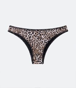 Biquíni Calcinha Básica em Poliamida com Pespontos e Estampa Oncinha