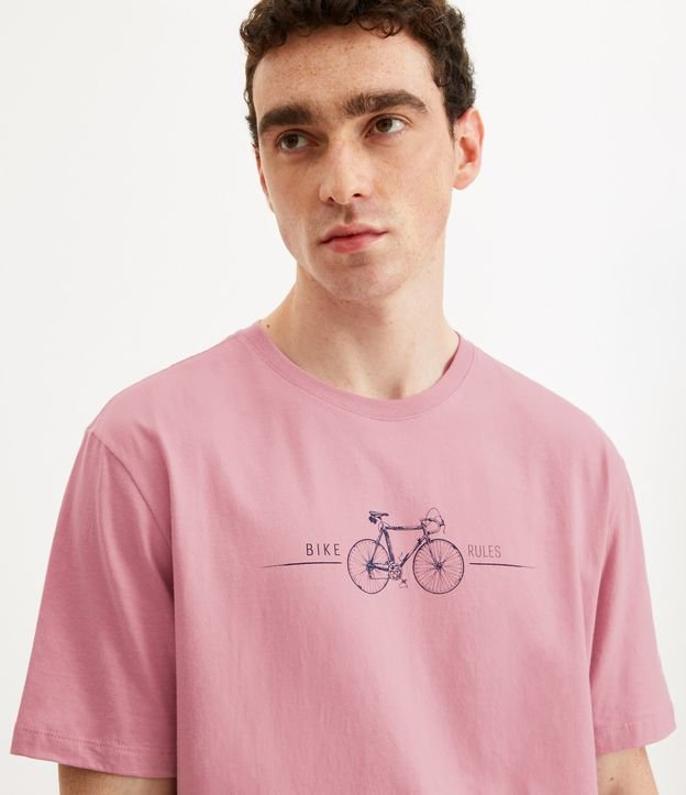 Camiseta Comfort em Meia Malha com Estampa Bike Rules Rosa 4