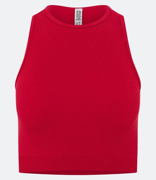 Blusa Regata Cropped Básica em Poliamida Canelada sem Costura Vermelho 5