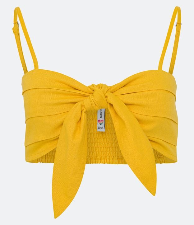 Blusa Cropped em Linho com Amarração no Busto e Lastex nas Costas Amarelo 5