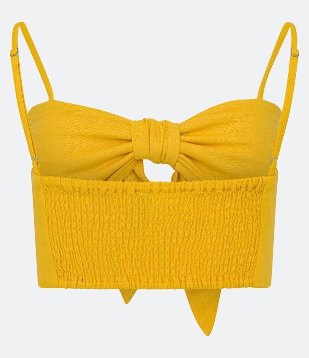 Blusa Cropped em Linho com Amarração no Busto e Lastex nas Costas Amarelo 6