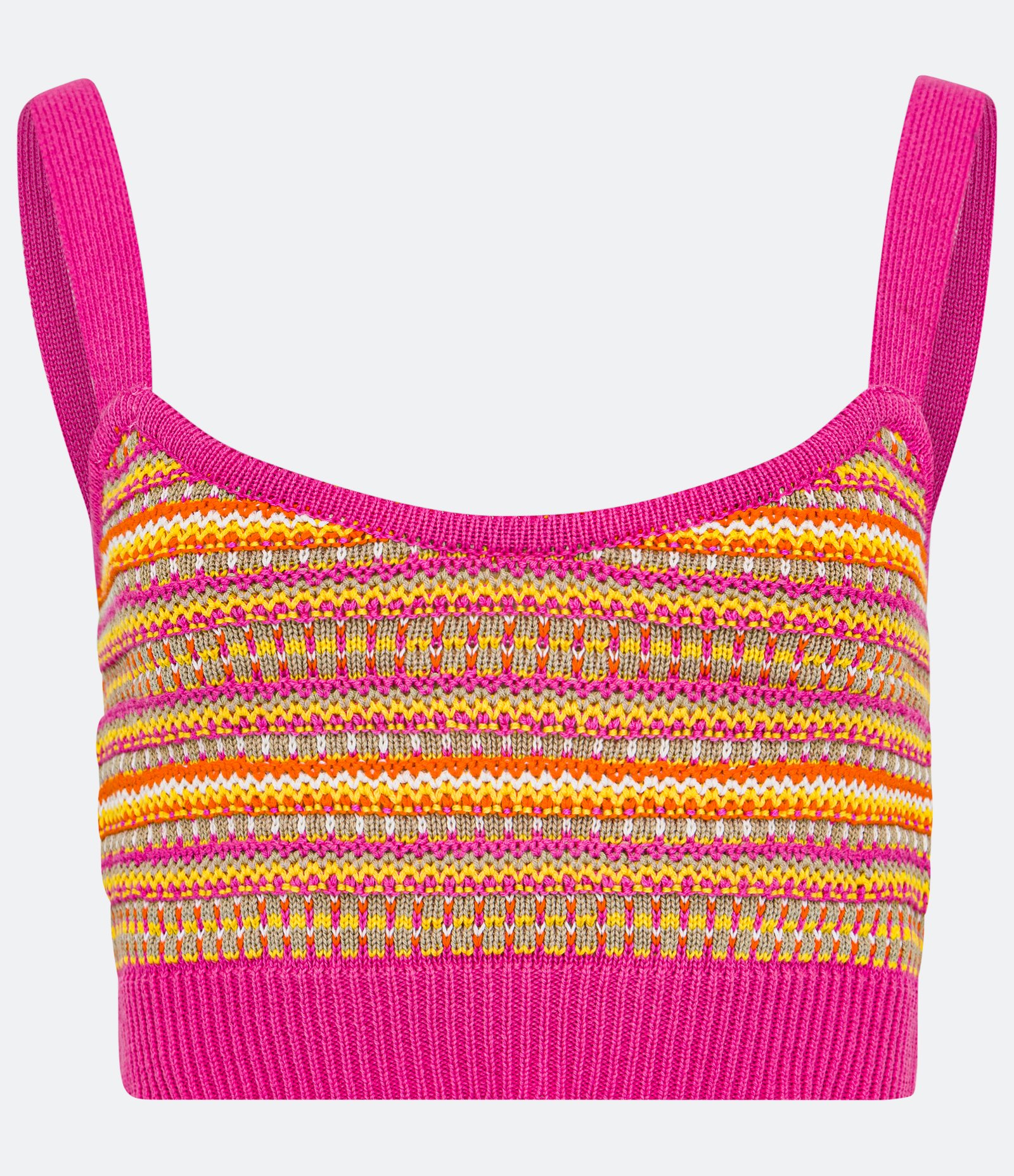 Blusa Cropped de Alça em Tricô Listradinho Rosa 5