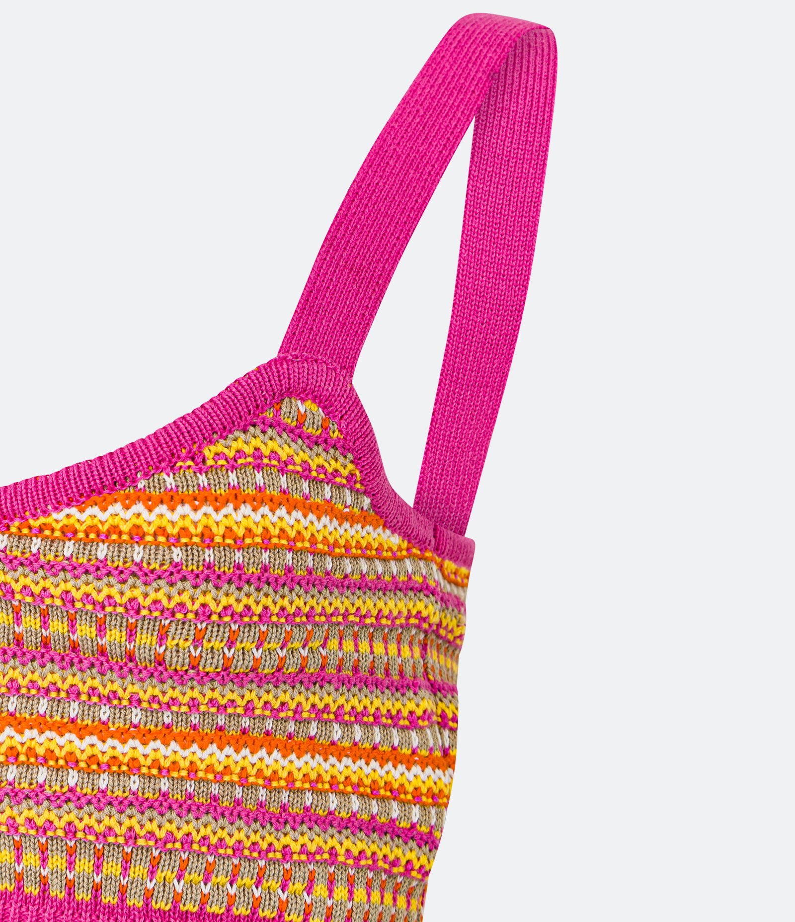 Blusa Cropped de Alça em Tricô Listradinho Rosa 7