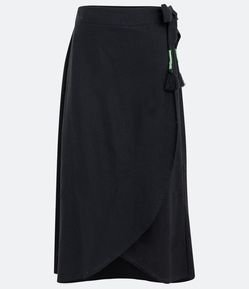 Saia Midi em Linho com Amarração Lateral com Franjas
