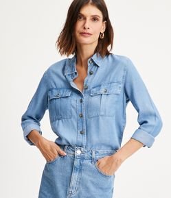 Camisa Manga Longa em Liocel com Bolsos com Botões