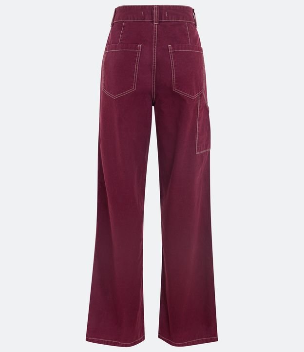 Pantalón años 90 Cintura Média en Sarga con Costura a Contraste Rojo 6