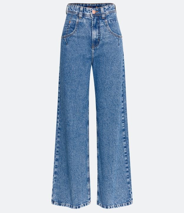 Pantalón Wide Leg Cintura Alta en Jeans con Bolsillos Azul 6