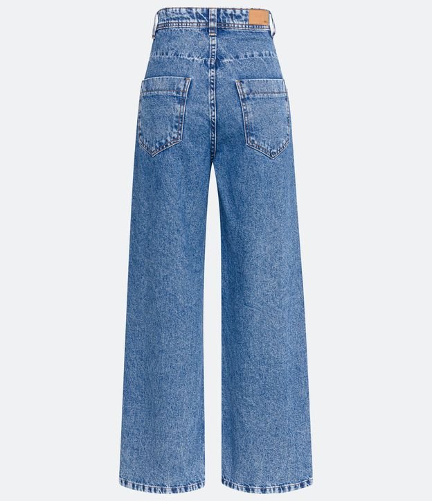 Pantalón Wide Leg Cintura Alta en Jeans con Bolsillos Azul 7