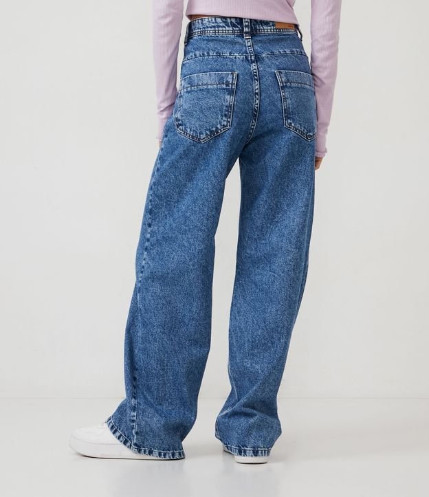 Pantalón Wide Leg Cintura Alta en Jeans con Bolsillos Azul 3