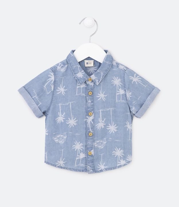 Camisa Infantil com Estampa de Folhagens - Tam 3 a 18 meses Azul 1