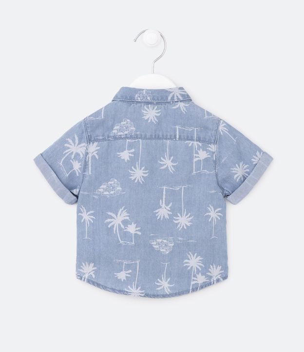 Camisa Infantil com Estampa de Folhagens - Tam 3 a 18 meses Azul 2