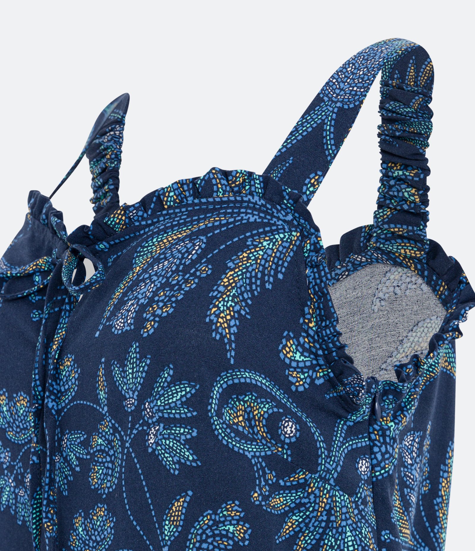 Macacão de Alça em Viscolinho com Estampa de Folhagens Azul 2