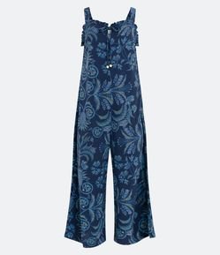 Macacão de Alça em Viscolinho com Estampa de Folhagens