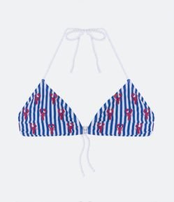 Biquíni Top Cortininha em Poliamida com Amarrações Trançadas e Estampa Lagosta