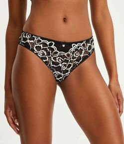 Calcinha Biquíni Fio Duplo em Renda Floral com Lateral Média