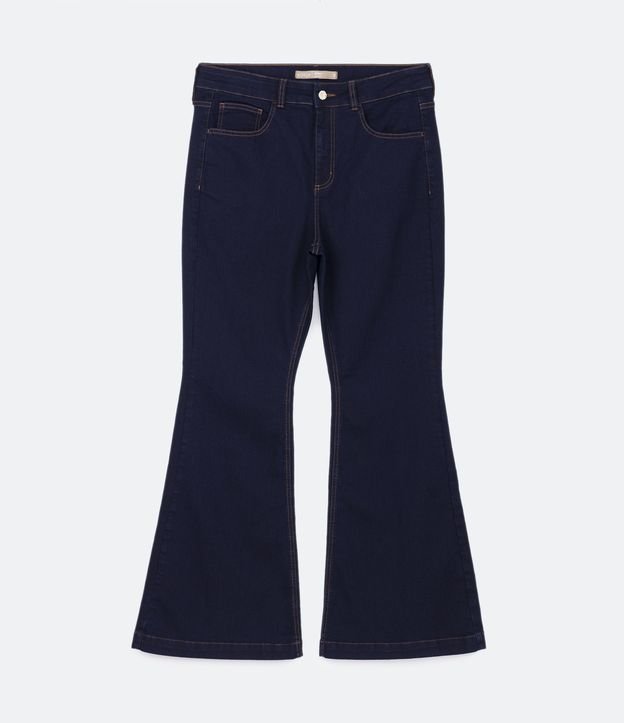 Calça Flare Jeans com Botão Diferenciado Curve & Plus Size Azul Escuro 7