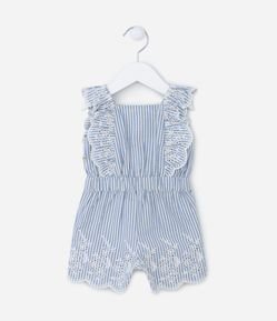 Macacão Infantil com Babadinho e Bordado de Florzinhas - Tam 0 a 18 meses