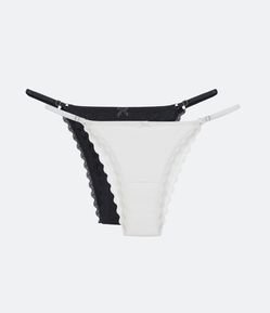 Kit 02 Calcinhas String em Algodão com Detalhe em Renda