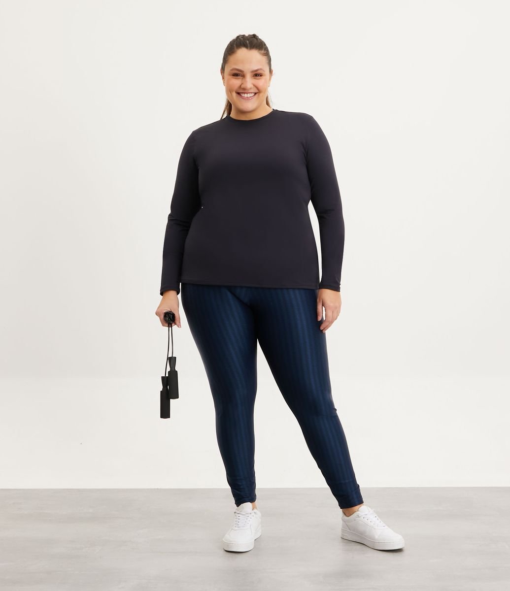 Calça Legging Plus Size Feminina Listras 3D Azul