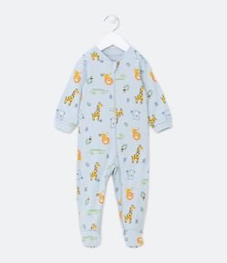 Macacão Infantil em Suedine com Estampa de Bichinhos e Antiderrapante no Pézinho - Tam 0 a 18 meses.
