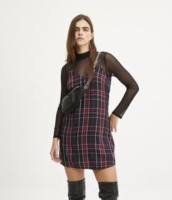 Vestido Curto em Viscose com Estampa Xadrez