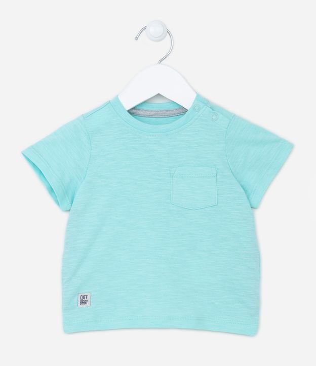 Camiseta Básica Infantil com Bolsinho e Etiqueta Cute Baby - Tam 0 a 18 meses