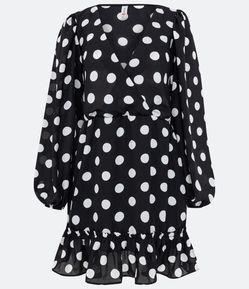 Vestido Curto em Crepe com Estampa Poá e Babados