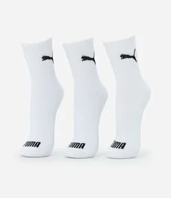 Kit 03 Meias Cano Médio em Algodão com Logo Puma