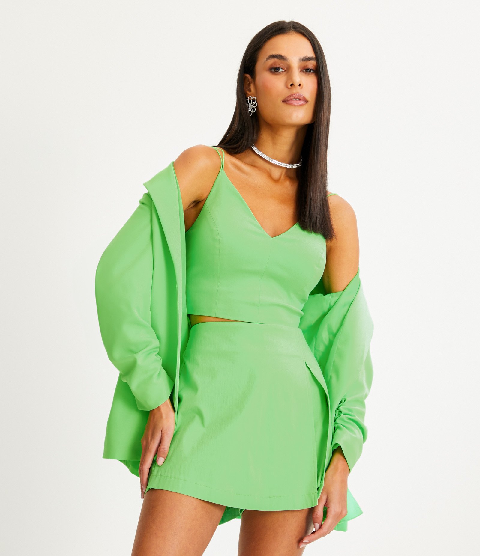 Blusa Cropped Corset em Bengaline com Decote V 1