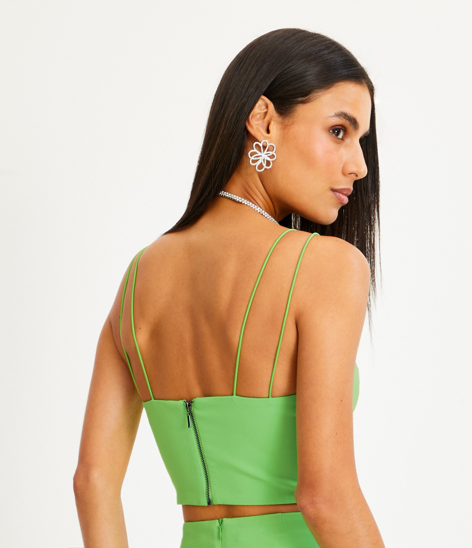 Blusa Cropped Corset em Bengaline com Decote V 3