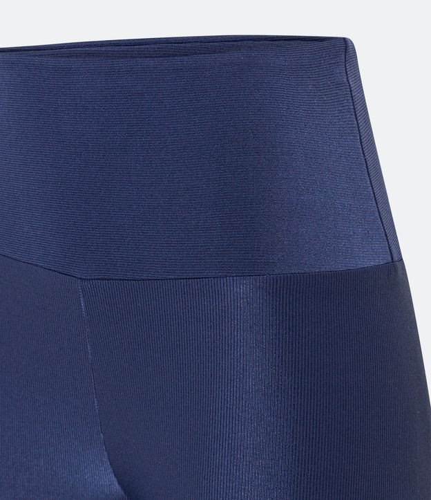 Calça Legging Esportiva em Poliamida Canelada com Cós Alto Azul Oceano