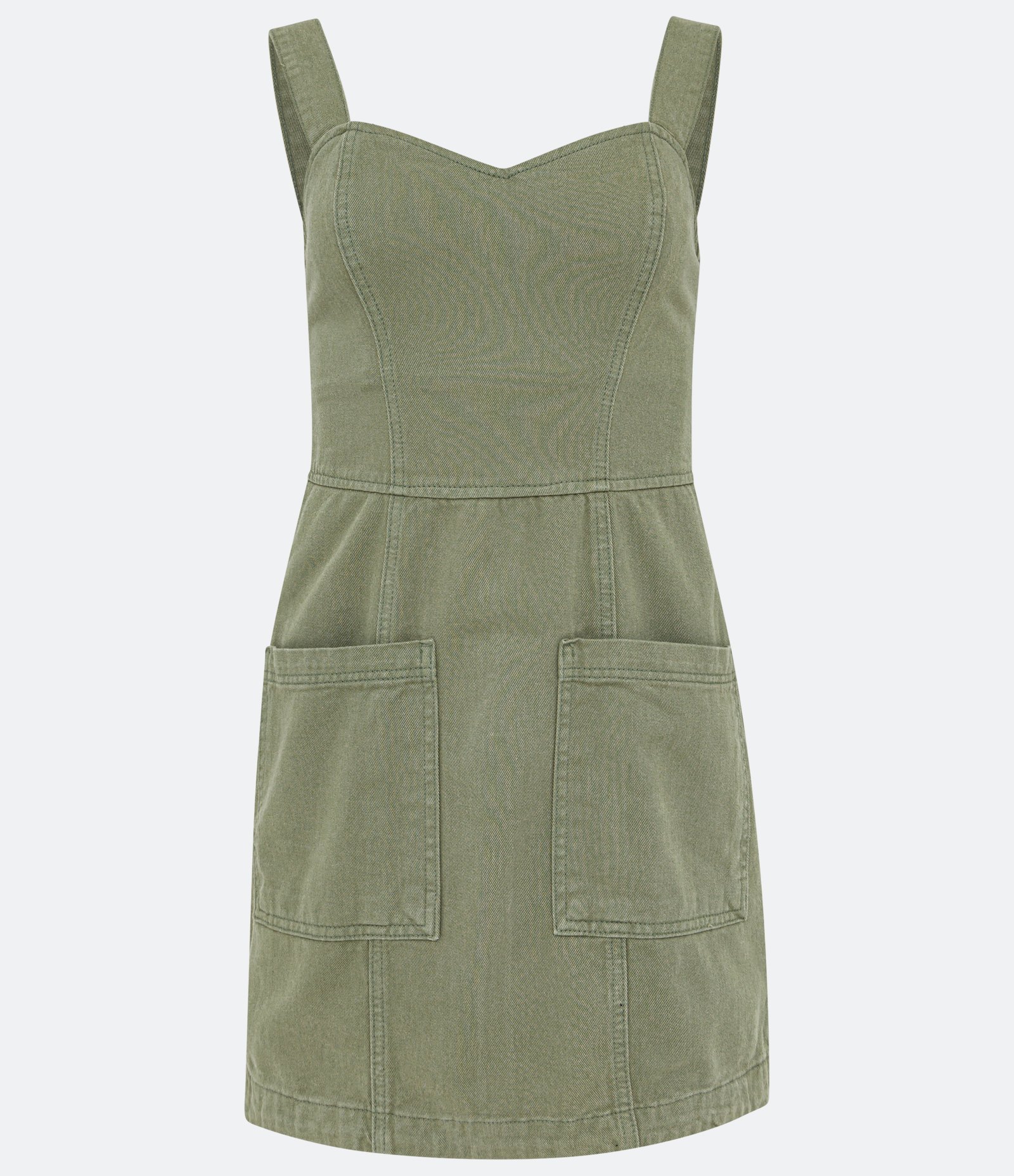 Vestido Curto de Alça em Sarja com Bolsos Verde 5