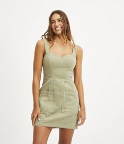 Vestido Curto de Alça em Sarja com Bolsos